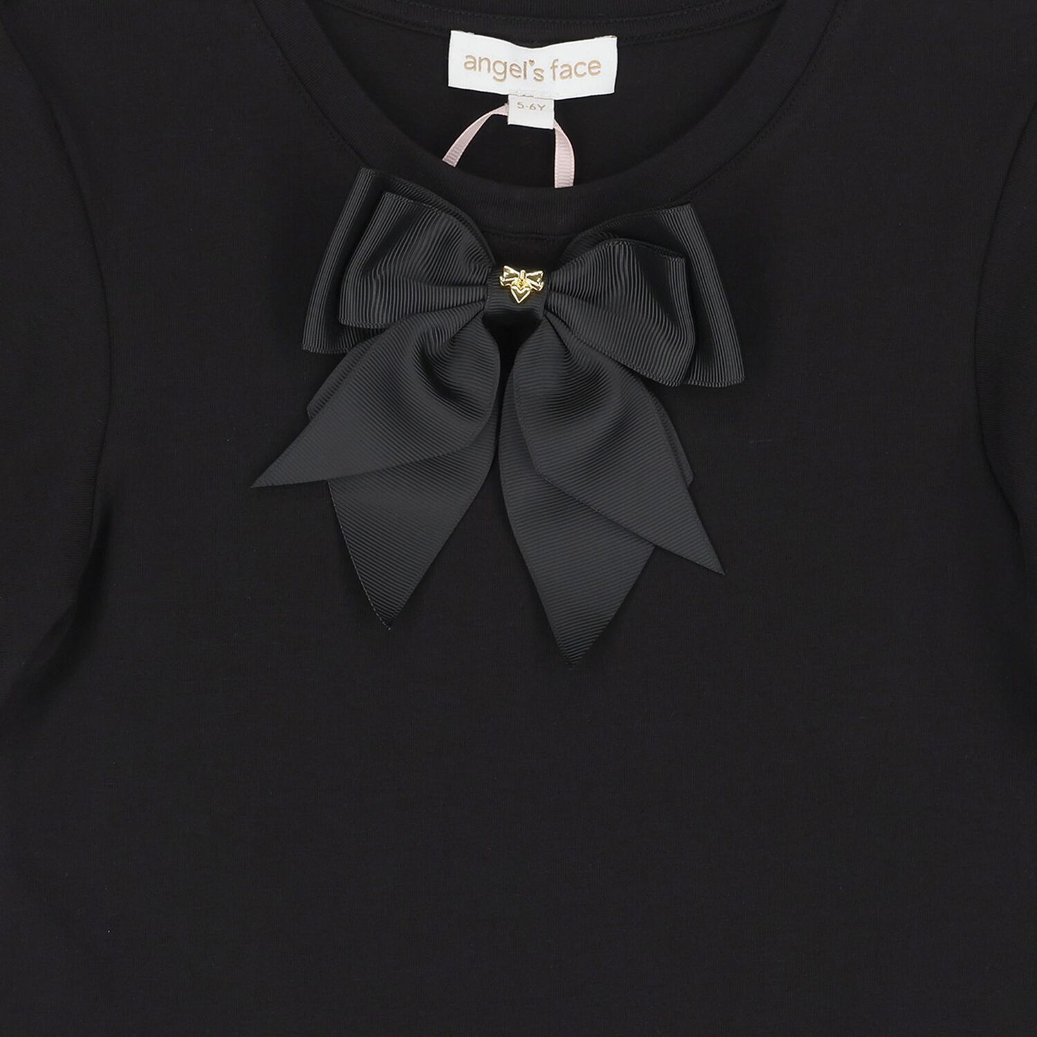 Girls Black Bow T-Shirt, 1, hi-res