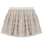 Girls Grey Tulle Pleated Skirt, 1, hi-res