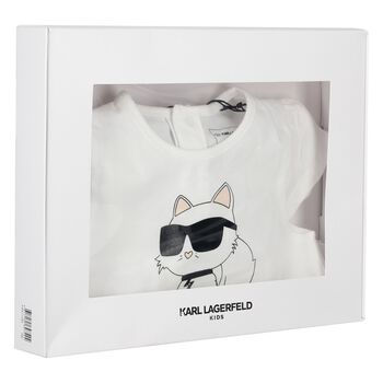 Girls White & Black Choupette Leggings Set