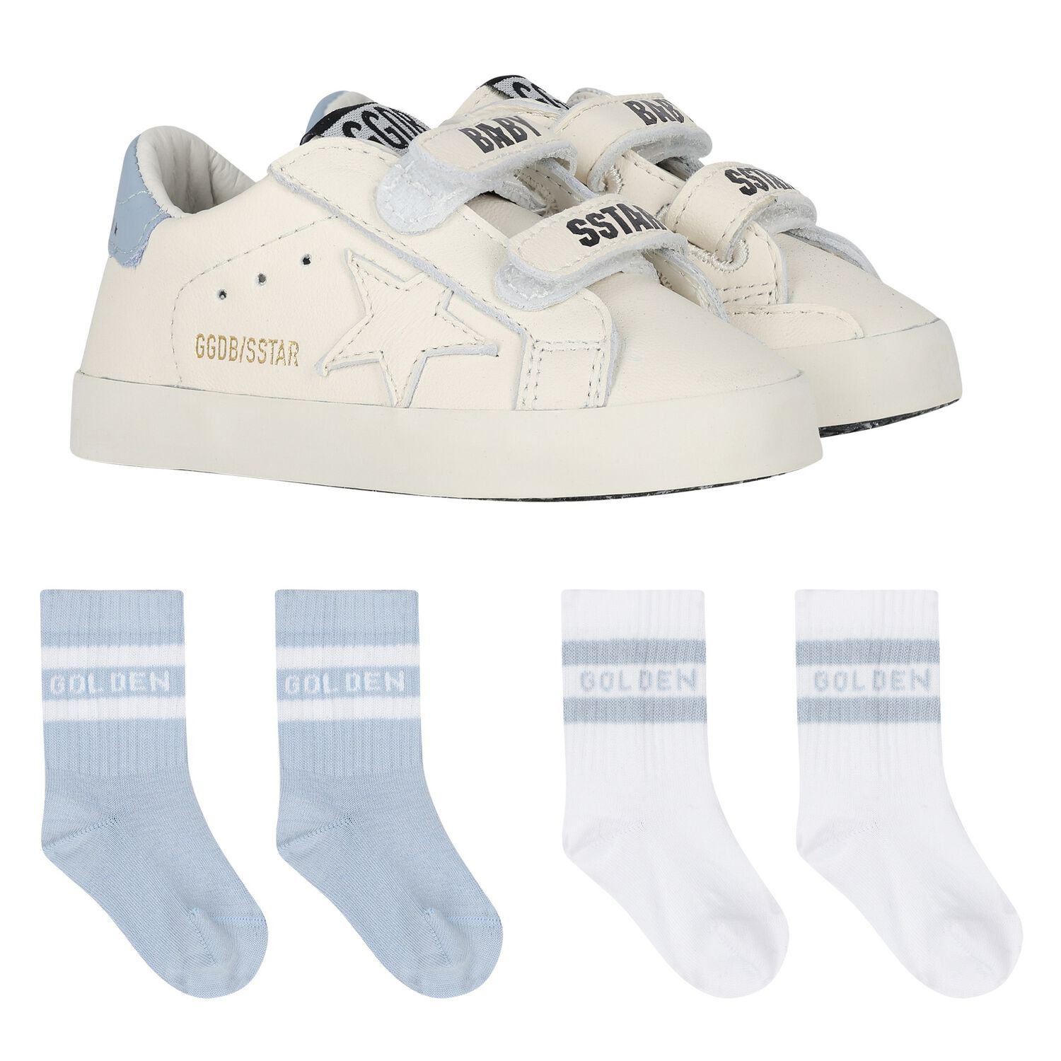 Ivory & Blue Leather Baby Pre Walker Shoes Set, 1, hi-res