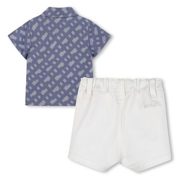 Baby Boys Blue & White Logo Shorts Set
