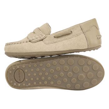 Boys Beige Suede Leather Moccasins