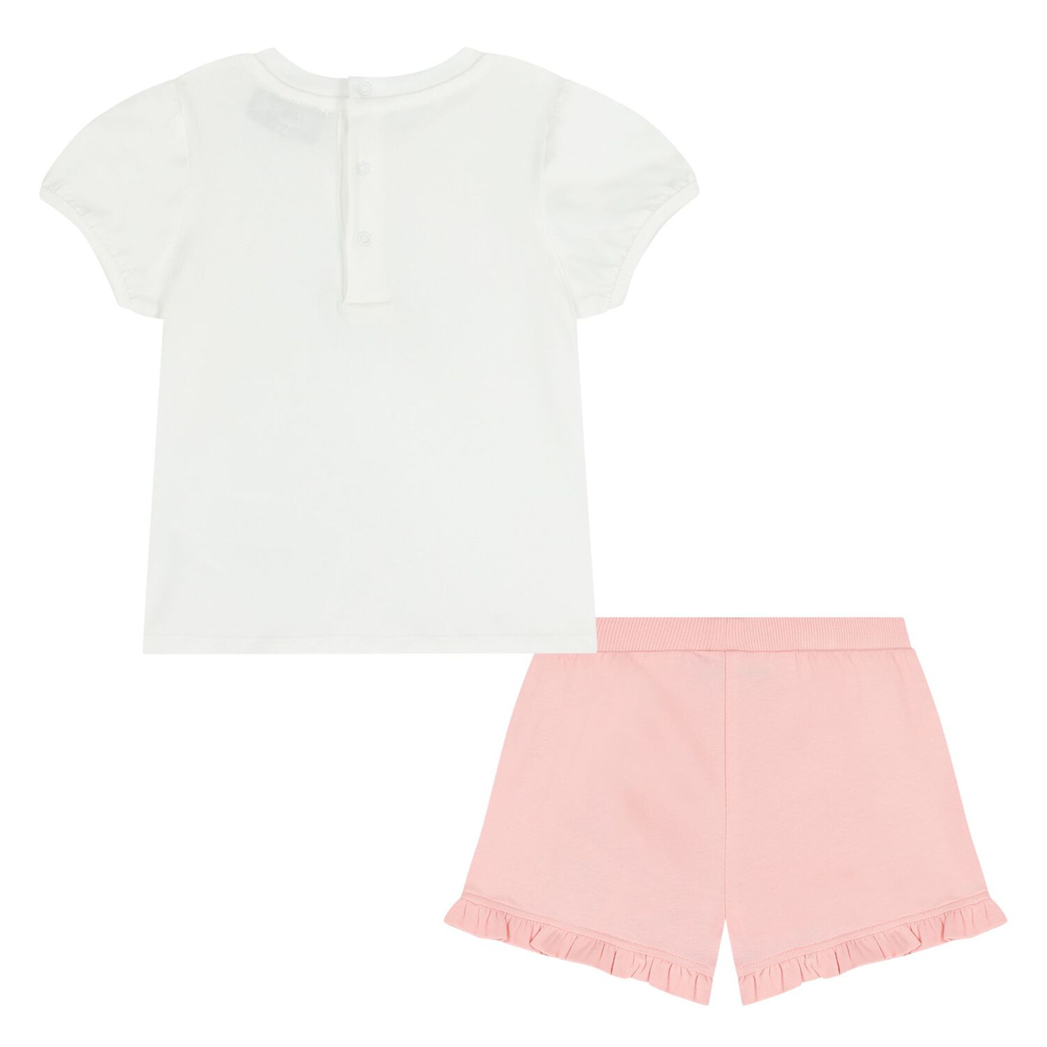 Younger Girls White & Pink Teddy Bear Shorts Set, 1, hi-res