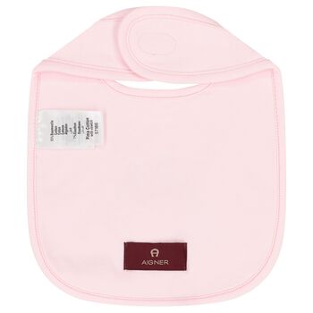 Baby Girls Pink Teddy Bear Logo Bib