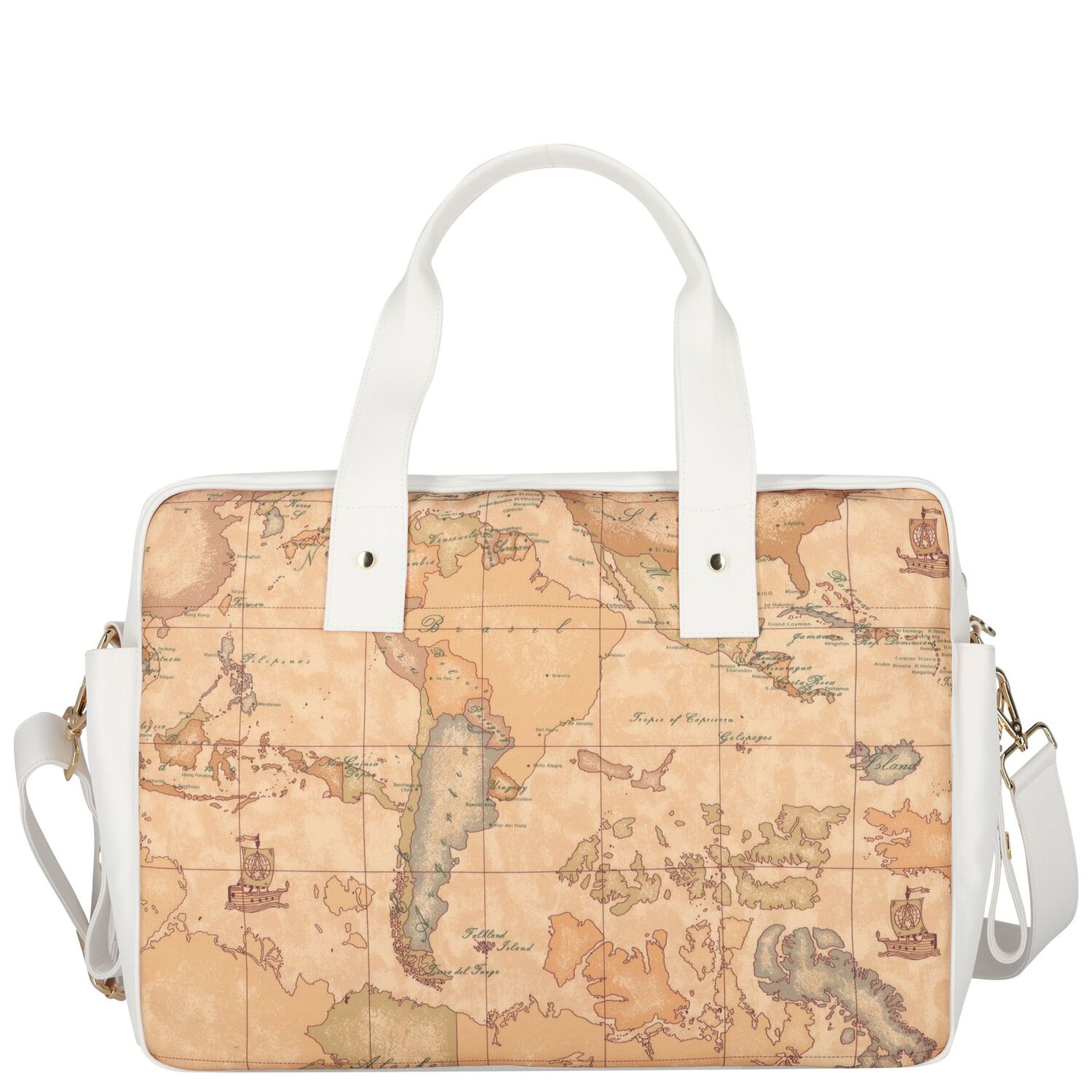 White & Beige Geo Map Baby Changing Bag, 1, hi-res
