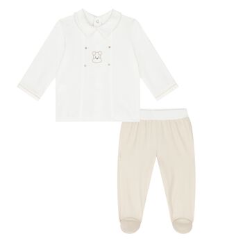 Baby Boys White & Beige Trousers Set