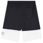 Boys Black & White Logo Swim Shorts, 1, hi-res