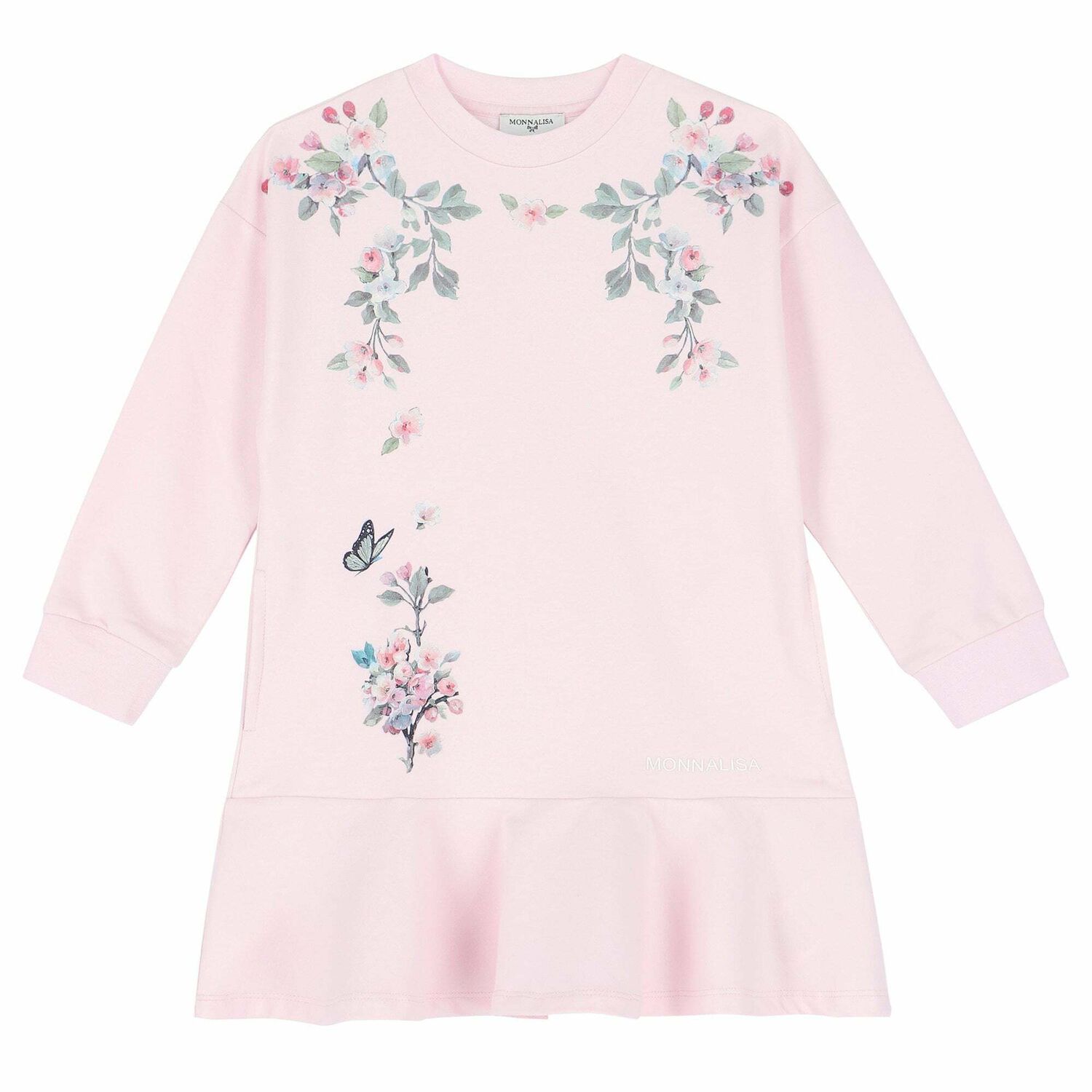 Girls Pink Floral Sweatshirt Dress, 1, hi-res image number null