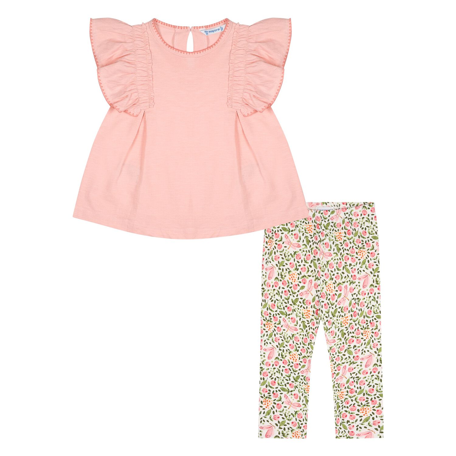 Younger Girls Pink, White & Green Leggings Set, 1, hi-res