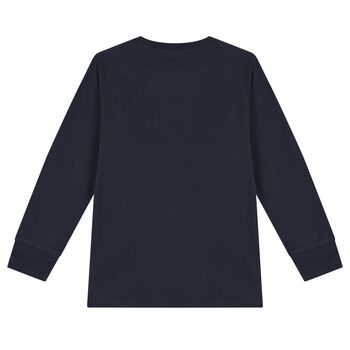 Boys Navy Blue Logo Long Sleeve Top