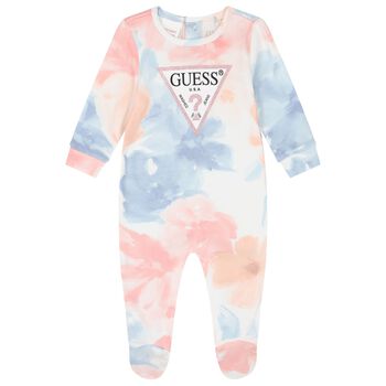 Baby Girls Pink & Blue Tie Dye Flower Print Babygrow