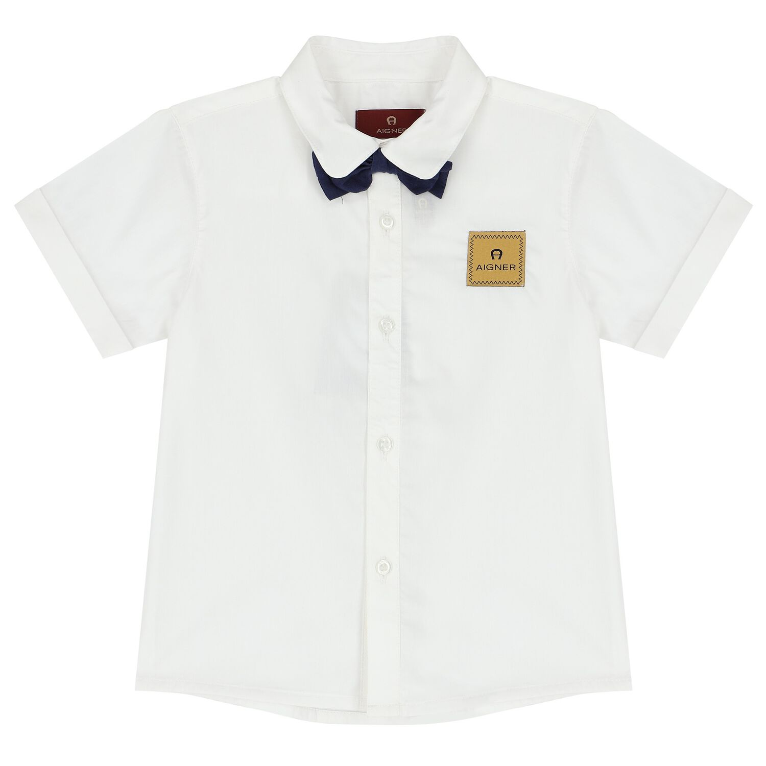 Younger Boys White & Navy Blue Logo Shirt, 2, hi-res image number null