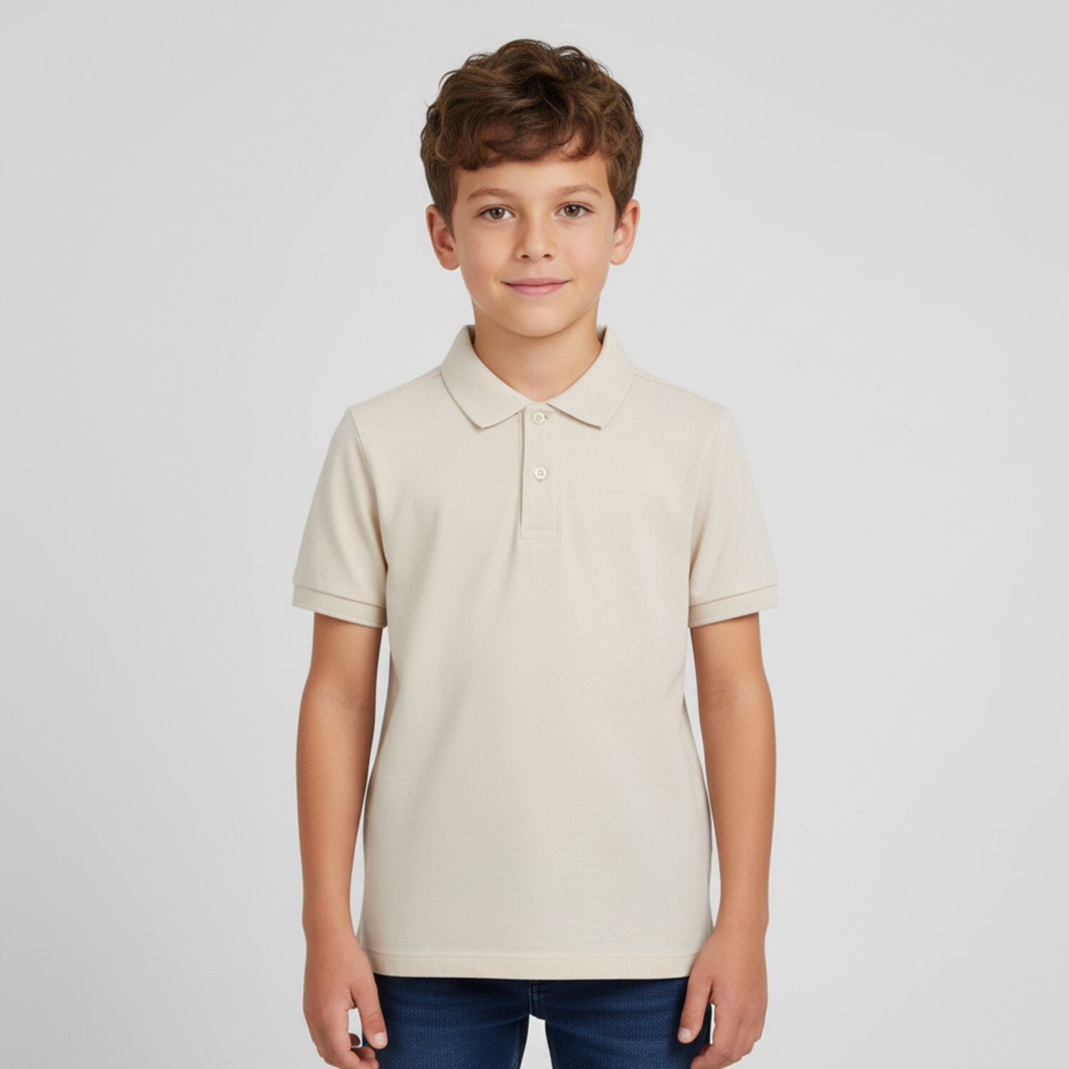 Boys Beige Logo Polo Shirt, 7, hi-res