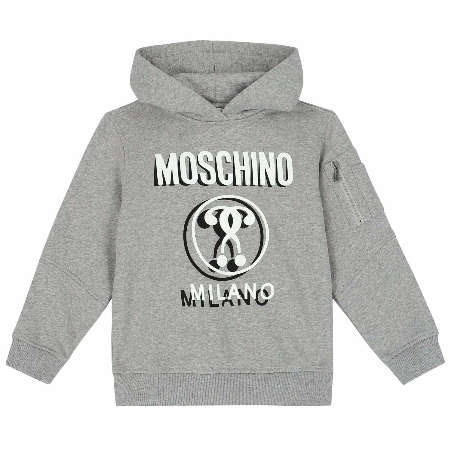Boys Grey Logo Hooded Top, 1, hi-res
