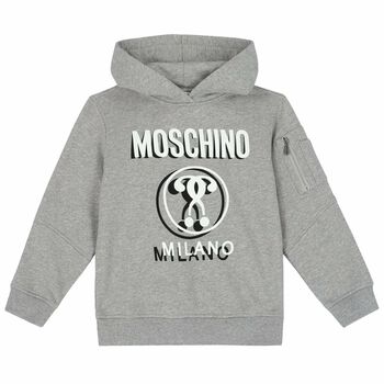 Moschino Boys Grey Logo Hooded Top, 1 Boys Grey Logo Hooded Top