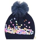 Younger Girls Navy Blue Knitted Hat, 1, hi-res