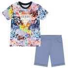 Boys Blue Graffiti Shorts Set, 1, hi-res