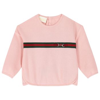 Baby Girls Pink Web Striped Sweatshirt