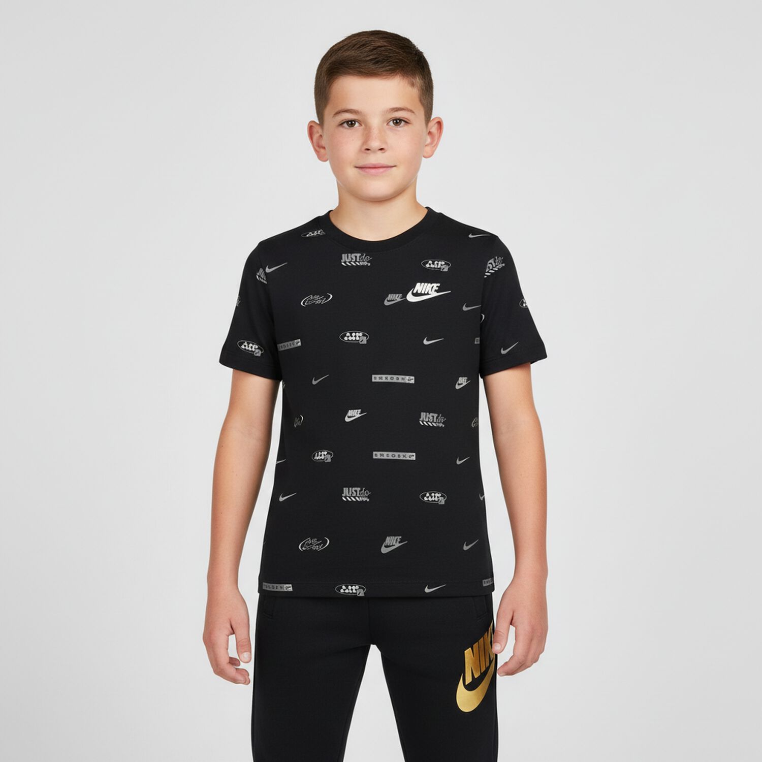 Boys Black Logo T-Shirt, 1, hi-res