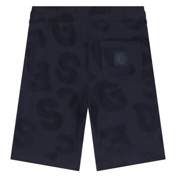 Boys Navy Towelling Logo Shorts