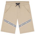 Boys White & Beige Logo Shorts Set, 1, hi-res
