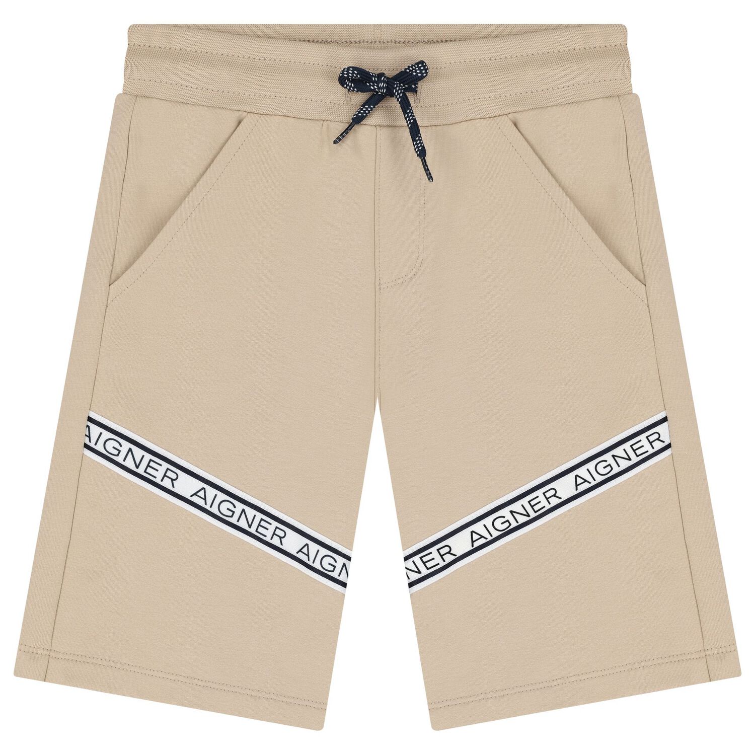 Boys White & Beige Logo Shorts Set, 1, hi-res image number null
