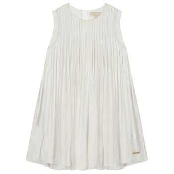 Girls Ivory Logo Pleated Dress