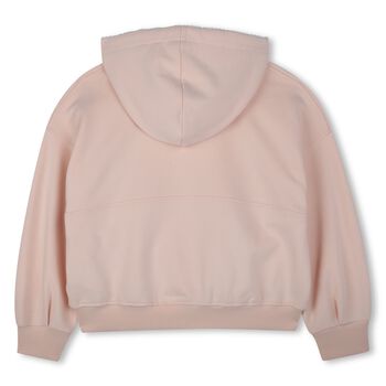 Girls Pink Logo Hooded Zip Up Top