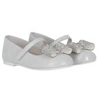 Girls Silver Embellished Bow Shoes, 1, hi-res