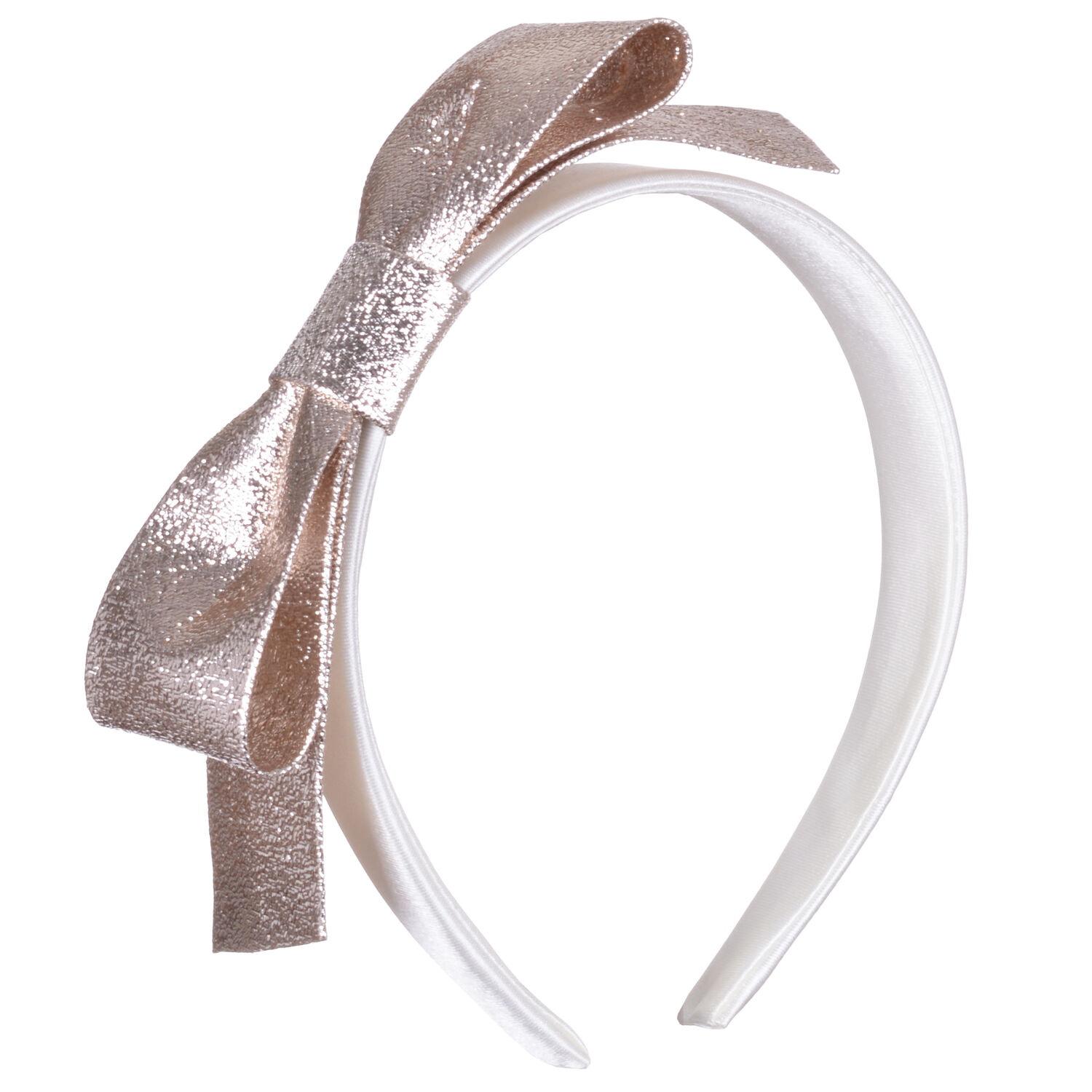 Girls Gold & White Bow Headband, 1, hi-res