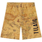 Boys Beige Logo Geo Map Shorts, 1, hi-res