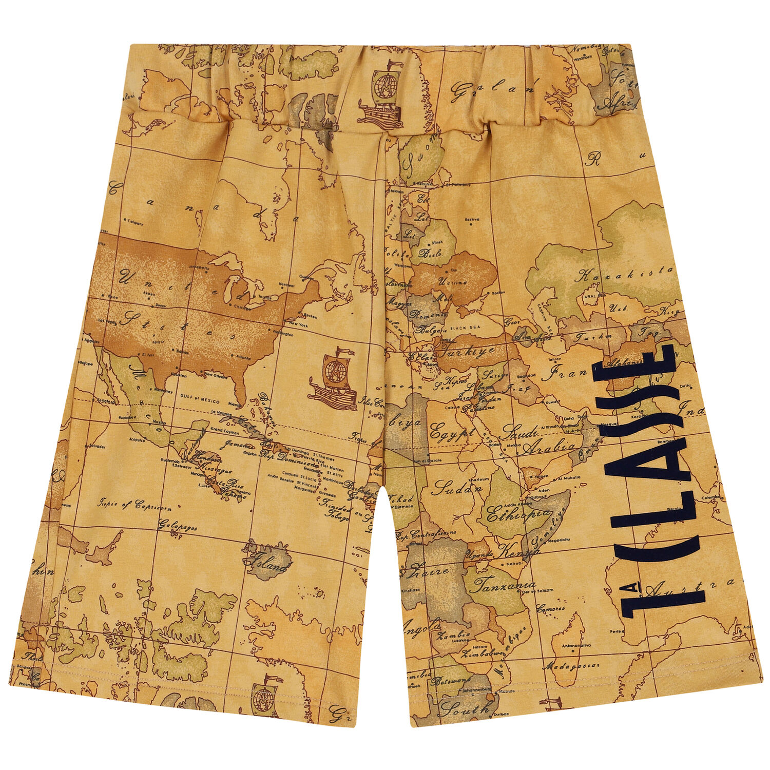 Boys Beige Logo Geo Map Shorts, 1, hi-res