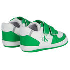Baby Boys White & Green Logo Pre Walker Shoes, 1, hi-res