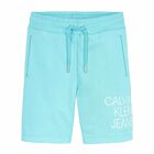 Boys Turquoise Blue Logo Organic Cotton Shorts, 2, hi-res