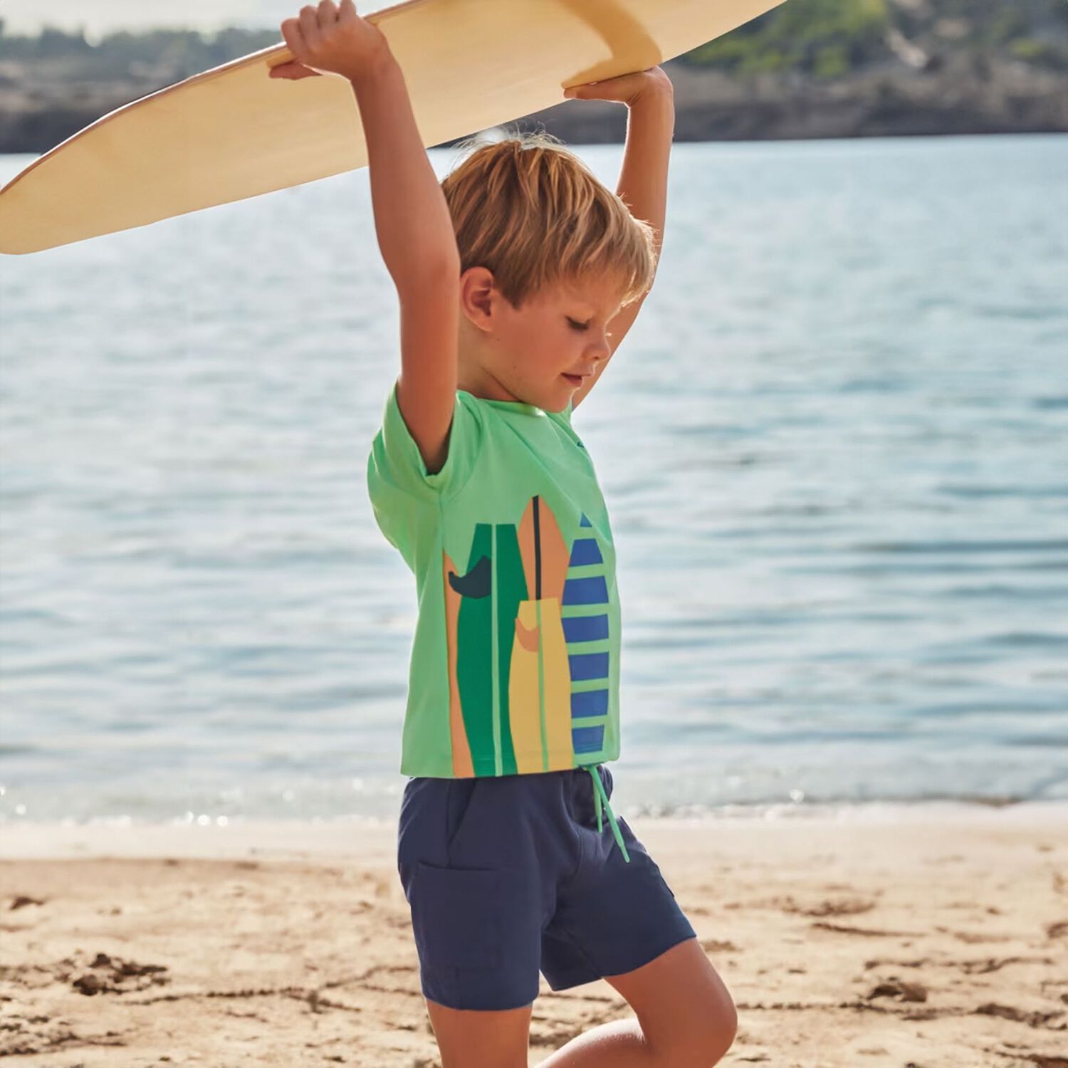 Boys Green & Navy Blue Surf Board Shorts Set, 1, hi-res image number null