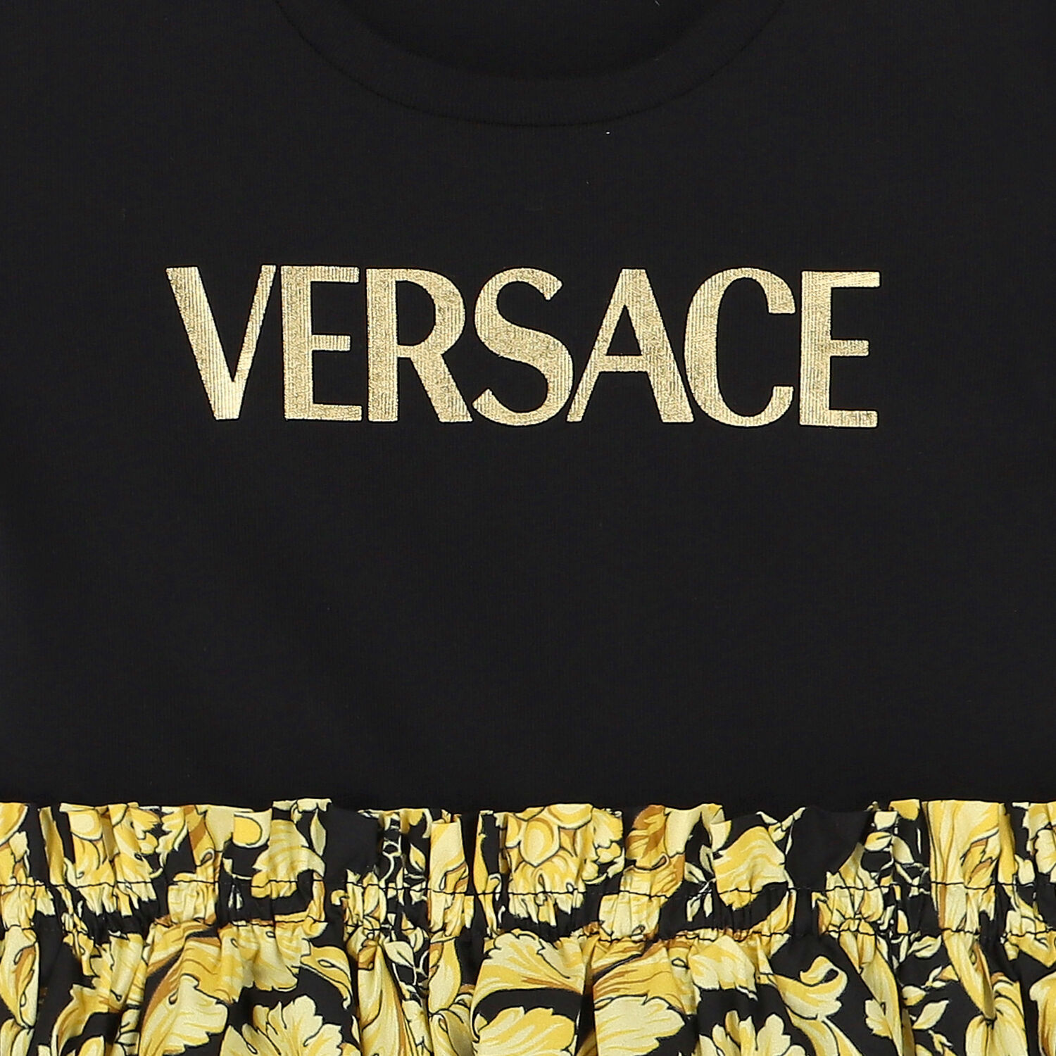 Younger Girls Black & Gold Barocco Logo Dress, 1, hi-res