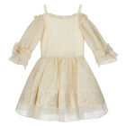 Girls Ivory & Gold Brocade Dress, 1, hi-res