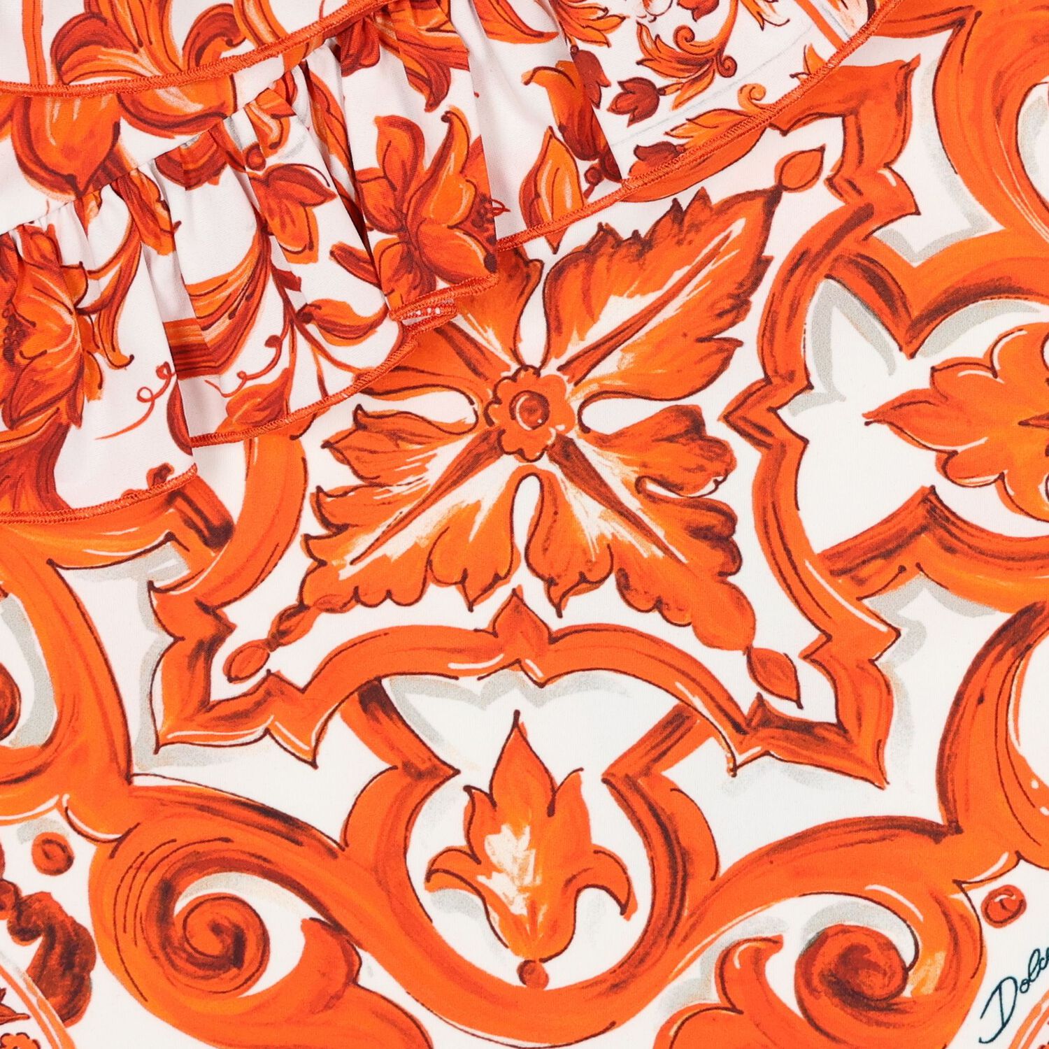 Girls White & Orange Majolica Swimsuit, 1, hi-res