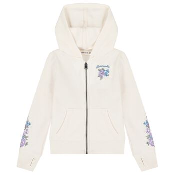 Girls Ivory Logo Hooded Zip Up Top