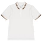Boys White Logo Polo Shirt, 1, hi-res