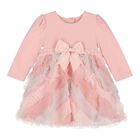 Baby Girls Pink Bow Tulle Dress, 1, hi-res