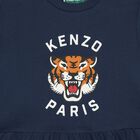 Younger Girls Navy Blue Tiger Logo Dress, 1, hi-res