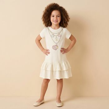 Girls Ivory Necklace Logo Dress