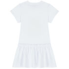 Girls White Teddy Bear Logo Dress, 1, hi-res