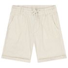 Boys Ivory & Beige Striped Shorts Set, 1, hi-res