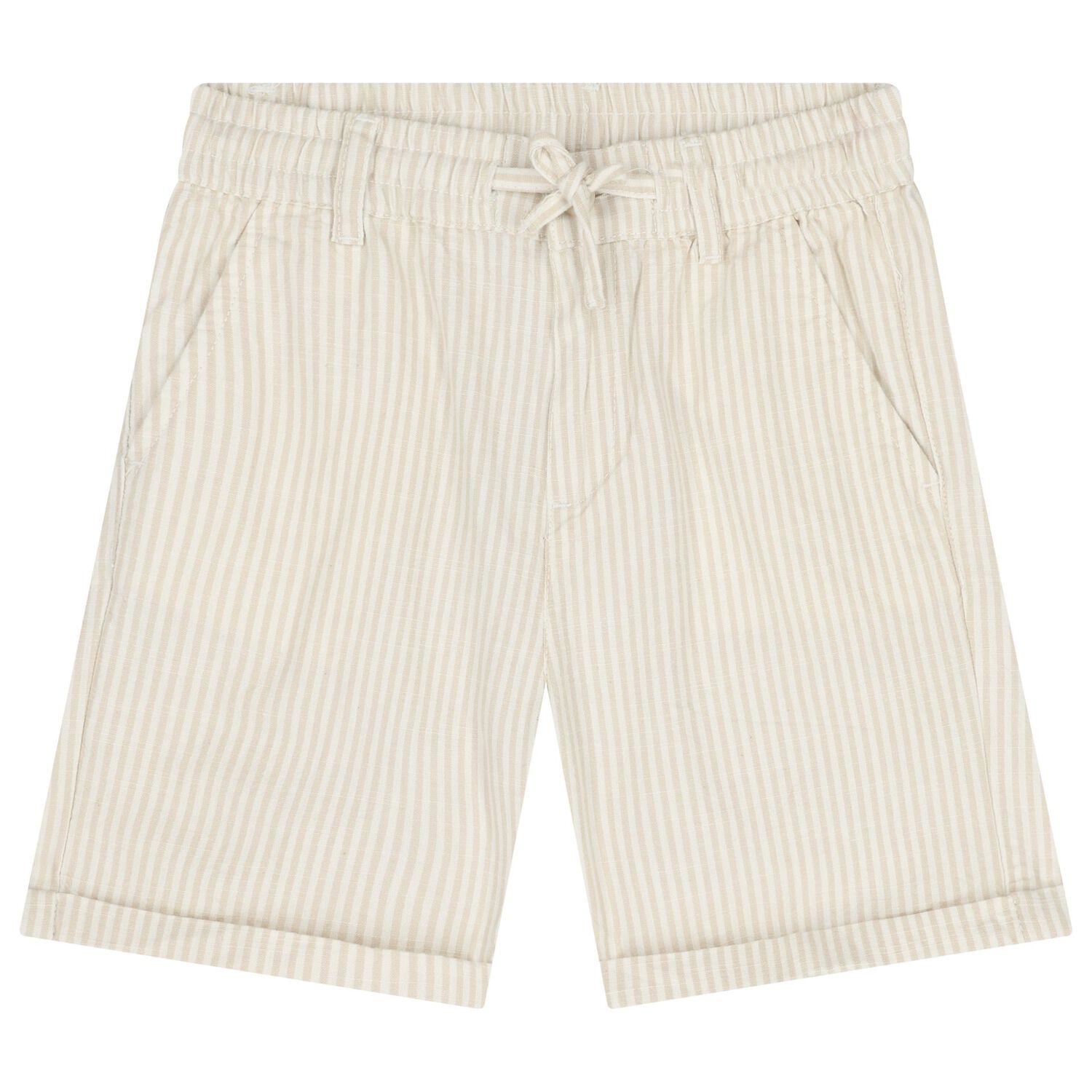 Boys Ivory & Beige Striped Shorts Set, 1, hi-res
