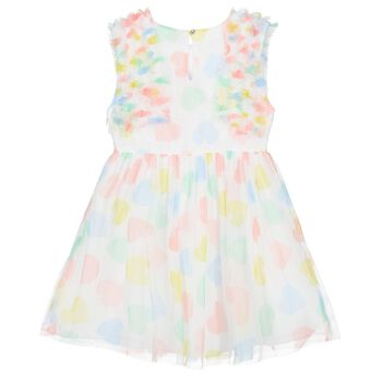 Girls White Tulle Heart Print Dress