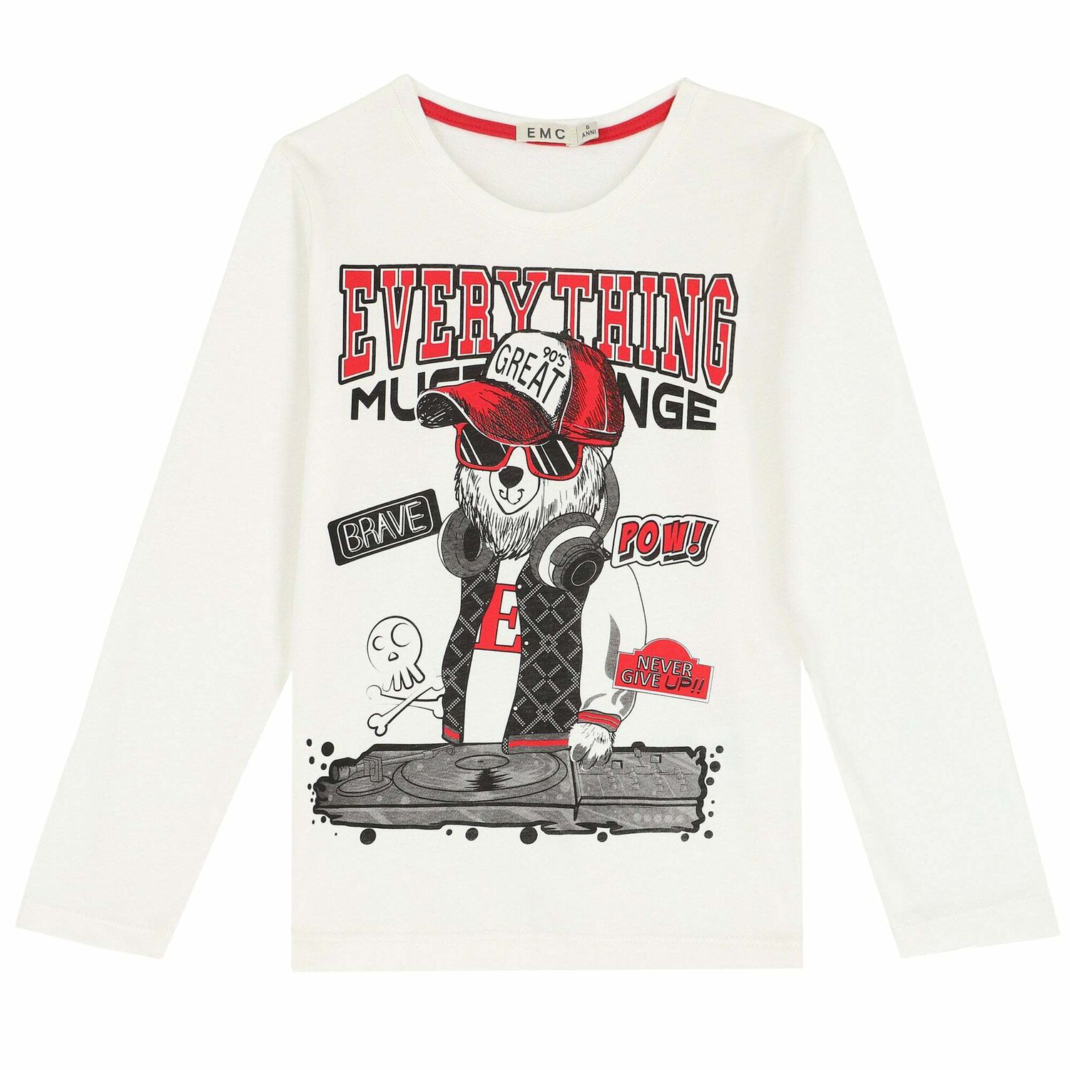 Boys Ivory Logo Long Sleeve Top, 1, hi-res