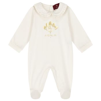 Baby Girls Ivory Logo Ruffled Babygrow