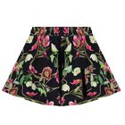 Girls Black Flower Print Skirt, 1, hi-res